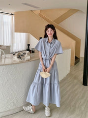 Striped Tie Waist Shirt And Skirt Set