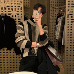 Striped Vneck Knit Pullover Sweater