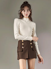 Stylish Knit Bubble Sleeve Sweater Top