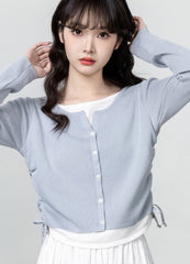 Stylish Knit Drawstring Patchwork Top