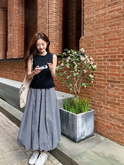 Stylish Plaid Sleeveless Top And Skirt Set