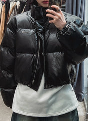 Stylish Pu Leather Short Winter Jacket
