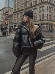 Stylish Pu Leather Short Winter Jacket