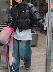 Stylish Pu Leather Short Winter Jacket