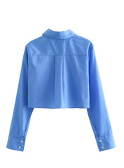 Blue Cropped Button-Up Shirt