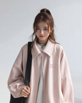 Embroidered Letter Chic Pink Jacket