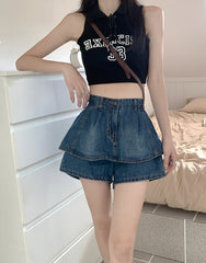 Blue Denim Layered Skorts