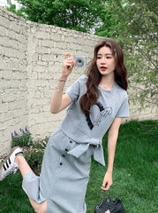 Summer Casual Fashion Short Sleeve Skirt Set