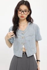 Blue Casual Short Style Denim Jacket