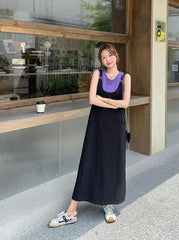 Summer Korean Style Colorblock Suspender Dress Set