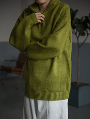 Green Half Zipper Knitted Sweater