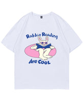 White 'Rabbit Reading Are Cool' Printed T-Shirt