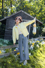 Yellow Cropped Denim Jacket