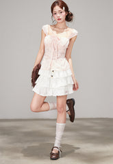 Sweet Beaded Ruffle Layered A Line Skirt