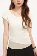 Apricot Fake Two-Piece Short Sleeve Top