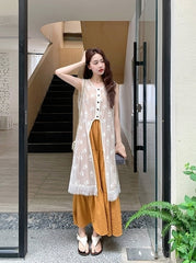 Sweet Orange Tassel Layered Dress Set