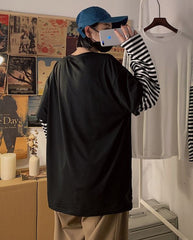 Black Oversized T-Shirt With Fake Sleeves