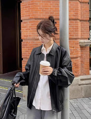 Black Retro Faux Leather Jacket