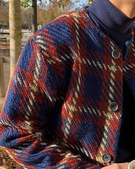 Trendy Colorblock Knit Collarless Casual Jacket