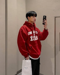 Trendy Print Hooded Sweatshirt Red Jacket