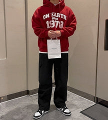 Trendy Print Hooded Sweatshirt Red Jacket
