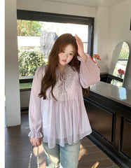 Style Vacation Shirt Elegant Purple Blouse