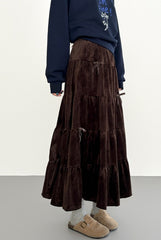 Velvet High Waist Vintage Bow Tiered Skirt