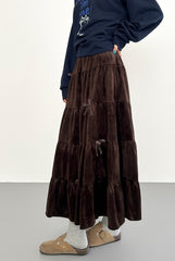 Velvet High Waist Vintage Bow Tiered Skirt