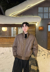 Vintage Stand Collar Down Jacket Windproof Warm Outerwear