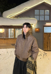 Vintage Stand Collar Down Jacket Windproof Warm Outerwear