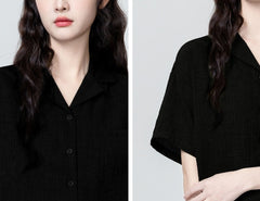 Vintage Black Short Sleeve Casual Shirt