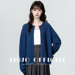 Vintage Blue Knit Cardigan Soft Loose Sweater