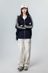 Vintage Blue Striped Zipup Hoodie