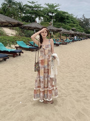 Vintage Boho Print Cardigan And Camisole Dress Set