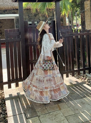 Vintage Boho Print Cardigan And Camisole Dress Set