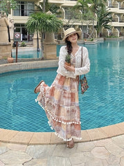 Vintage Boho Print Cardigan And Camisole Dress Set