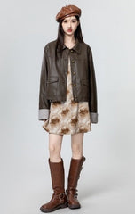 Vintage Brown Pu Leather Jacket