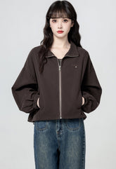 Vintage Brown Zip Up Casual Jacket
