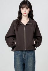 Vintage Brown Zip Up Casual Jacket