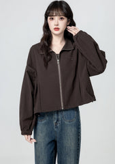 Vintage Brown Zip Up Casual Jacket