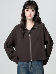Vintage Brown Zip Up Casual Jacket