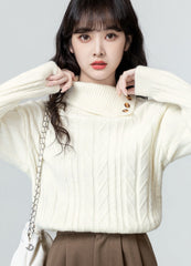 Vintage Cable Knit High Neck Sweater