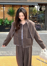 Vintage Chic Slimming Shawl Jacket Wide Leg Pants Set