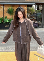 Vintage Chic Slimming Shawl Jacket Wide Leg Pants Set
