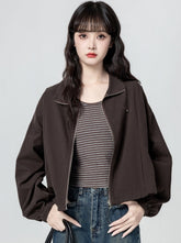 Vintage Coffee Collar Casual Loose Workwear Jacket