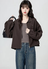 Vintage Coffee Collar Casual Loose Workwear Jacket