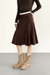 Vintage Coffee High Waist A Line Midi Skirt