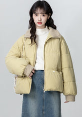 Vintage Collared Warm Padded Jacket Cream