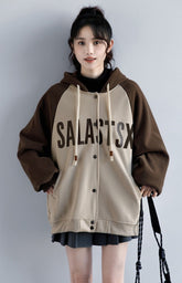 Vintage Colorblock Fleece Hoodie Jacket