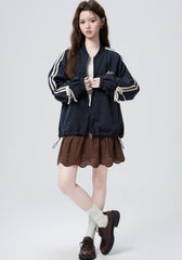 Vintage Deep Blue Bow Baseball Jacket Cardigan